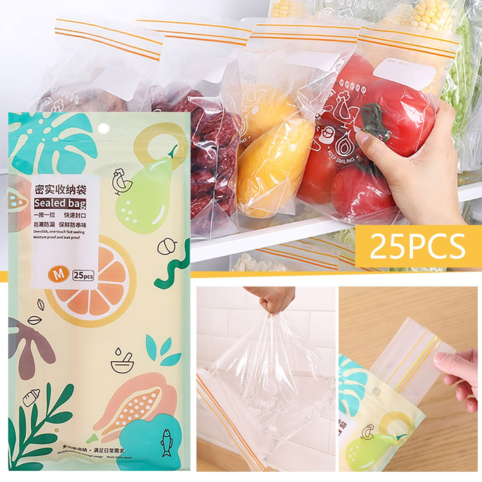 Food Storage Bags 25PCS Double Seal Food Seal Keep Fresh Supplies