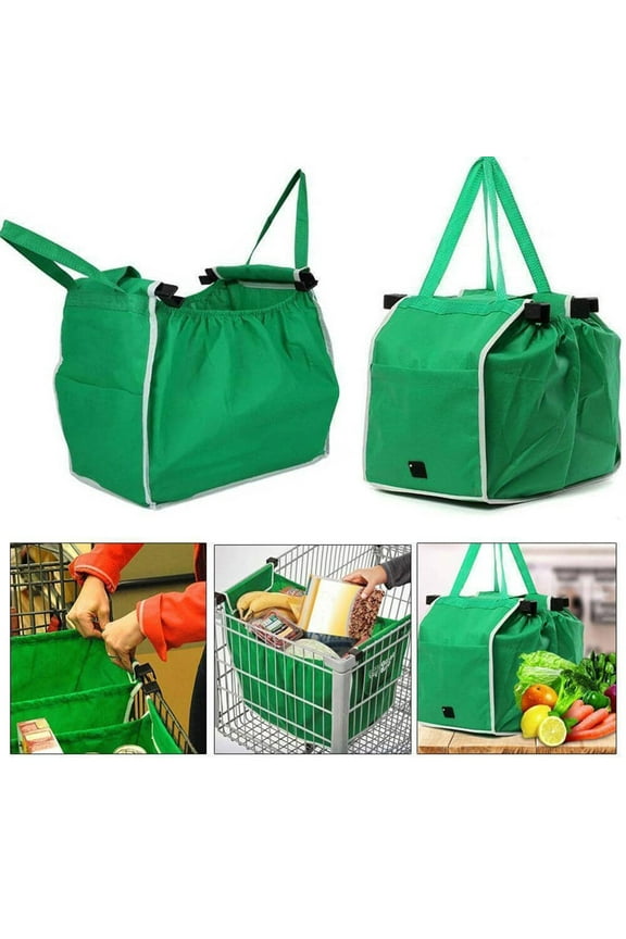 Food Storage Bags Foldable Tote Handbag Large Trolley Clip To Cart Grocery Reusable Bags Storage Bags Clip To Cart Supermarket Bags,Green Kitchen Food Storage