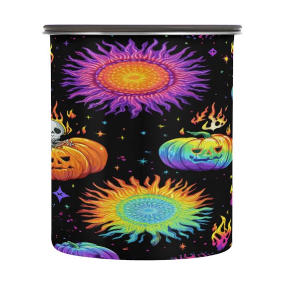 Food Storage Can - Keep Coffee Tea Flour & More Fresh - Ideal for Cereal Nuts & Pet Food Halloween Pumpkin Spooky Pattern900ml