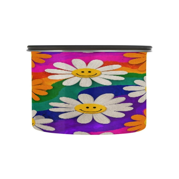 Food Storage Can - Keep Coffee Tea Flour & More Fresh - Ideal for Cereal Nuts & Pet Food Rainbow Daisy Flowers500ml