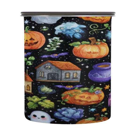 Food Storage Can - Keep Coffee Tea Flour & More Fresh - Ideal for Cereal Nuts & Pet Food Spooky Halloween Fabric900ml