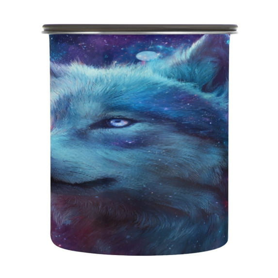 Food Storage Can - Keep Coffee Tea Flour & More Fresh - Ideal for Cereal Nuts & Pet Food Wolf with Stars and Galaxies900ml