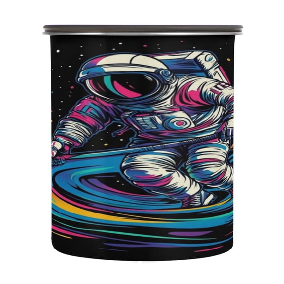Food Storage Can with Vacuum Seal Preservation Box Kitchen Storage Tank for Coffee, Tea, Dry Goods & More Astronaut Playing Hockey in Space 900ml