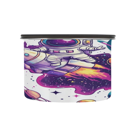 Food Storage Can with Vacuum Seal Preservation Box Kitchen Storage Tank for Coffee, Tea, Dry Goods & More Astronauts in Rockets 500ml