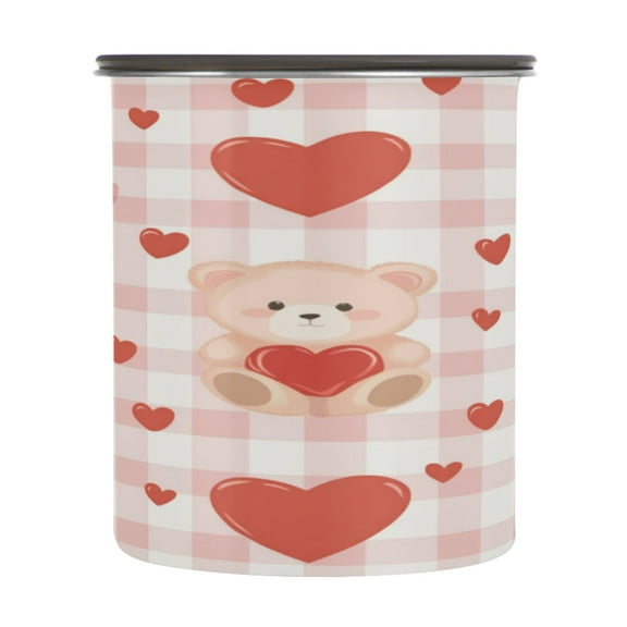 Food Storage Can with Vacuum Seal Preservation Box Kitchen Storage Tank for Coffee, Tea, Dry Goods & More Cute Bear Pattern 900ml