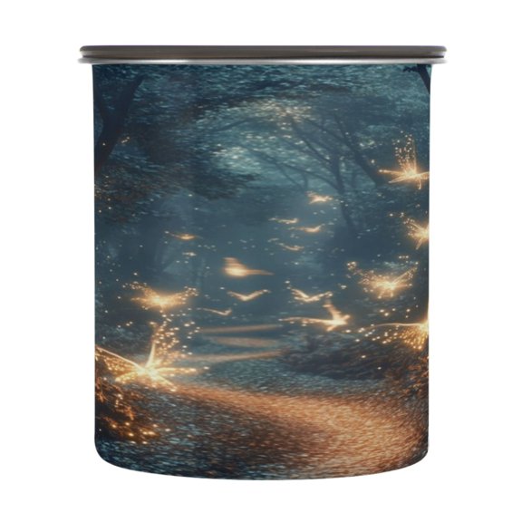 Food Storage Can with Vacuum Seal Preservation Box Kitchen Storage Tank for Coffee, Tea, Dry Goods & More Fantasy Forest at Night 900ml