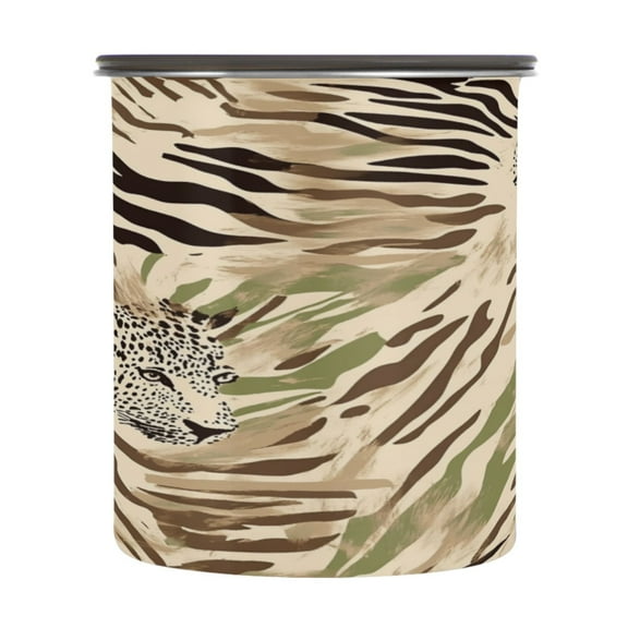 Food Storage Can with Vacuum Seal Preservation Box Kitchen Storage Tank for Coffee, Tea, Dry Goods & More Leopard Print Pattern 900ml