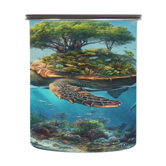 Food Storage Can with Vacuum Seal Preservation Box Kitchen Storage Tank for Coffee, Tea, Dry Goods & More Sea Turtle Carrying Island 900ml