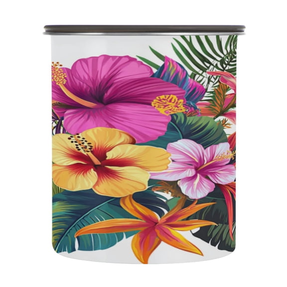 Food Storage Can with Vacuum Seal Preservation Box Kitchen Storage Tank for Coffee, Tea, Dry Goods & More Tropical Flowers 900ml