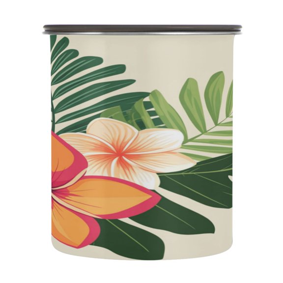 Food Storage Can with Vacuum Seal Preservation Box Kitchen Storage Tank for Coffee, Tea, Dry Goods & More Tropical Leaves and Flowers 900ml
