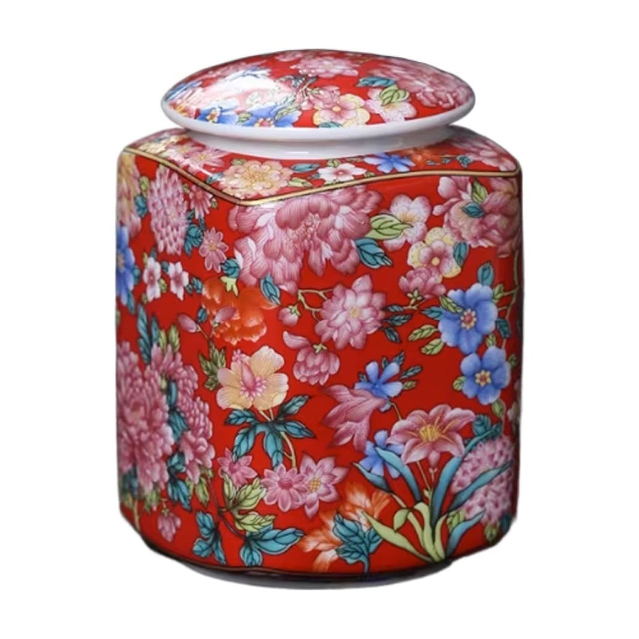 Food Storage Canister Chinese Retro Red Patterned Ceramics Loose Tea