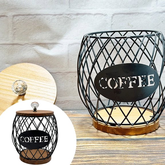 Food Storage Coffee Pod Holder Coffee Organizer with Wooden Lid Container for Home Kitchen Countertop and Hotel Use