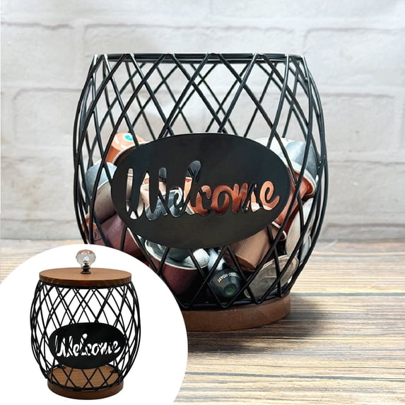 Food Storage Coffee Pod Holder Container with Wooden Lid Organizer for Home Hotel Family Countertop Convenience