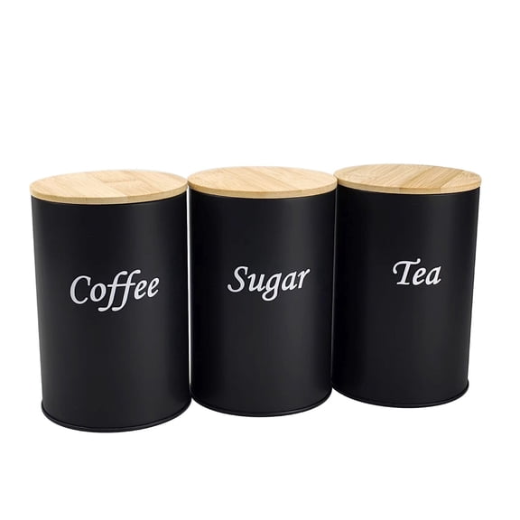 Food Storage Coffee Tea Container Set - Stylish Metal Kitchen Jars with Airtight Lids for Home Kitchen Countertops and Farmhouse