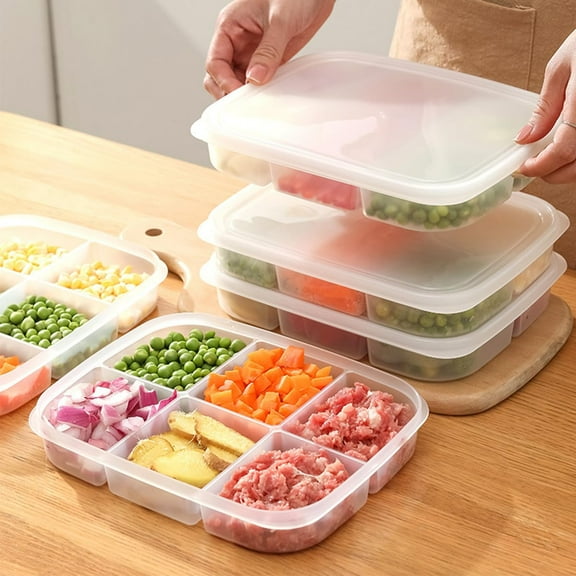 Food Storage Container, 2 Pack Freezer Container, Vegetable Tray with Lid, Food Container for Meat, Vegetables, Snacks, Fruits, etc (6 Compartments)