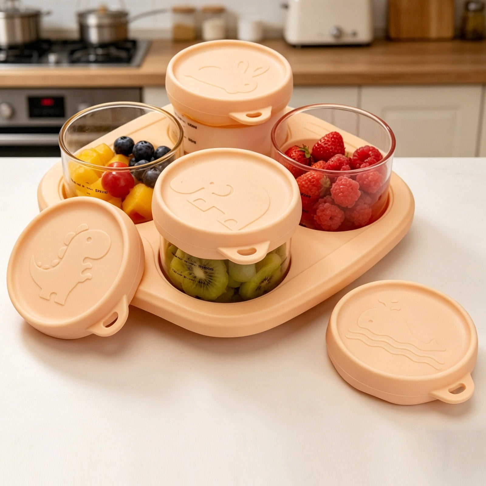 Food Storage Container 4-Cup Silicone Leak-Proof Jars with Lids Freezer Safe Snack Cups for Baby Food Meal Prep Kitchen Organization