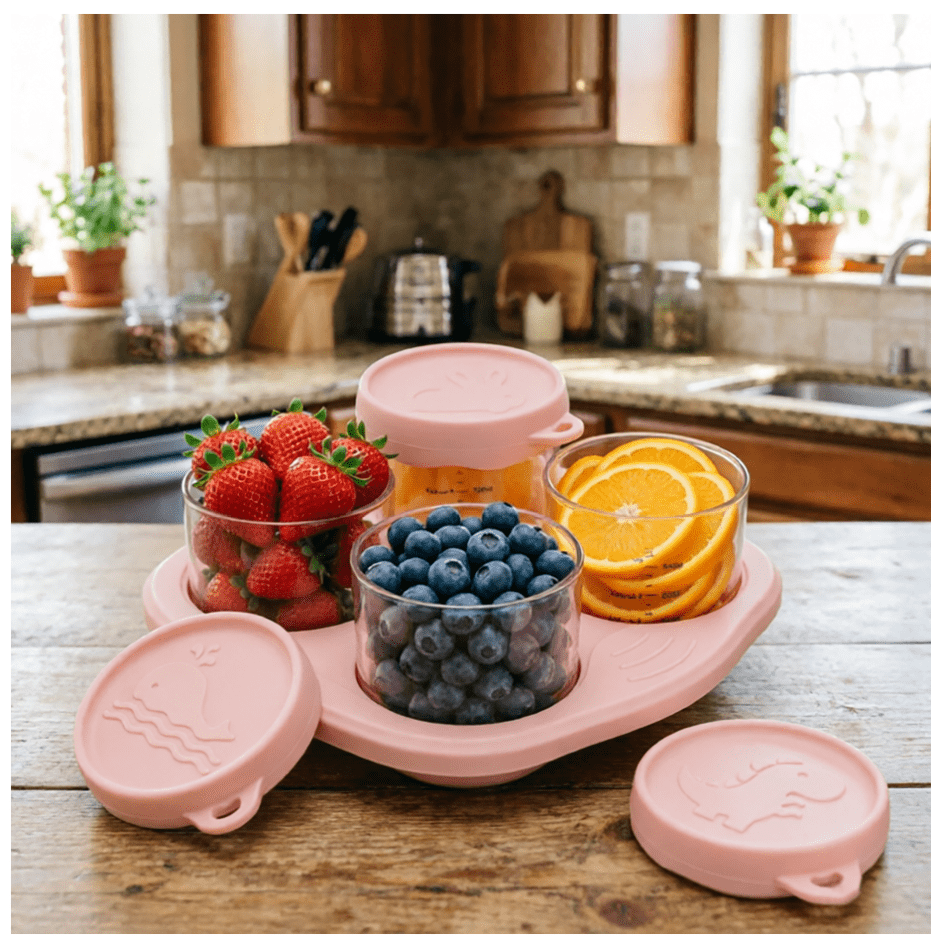 Food Storage Container 4-Cup Silicone Leak-Proof Jars with Lids Freezer Safe Snack Cups for Baby Food Meal Prep Kitchen Organization