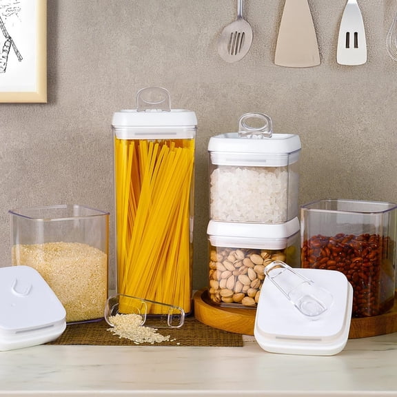 Food Storage Container 5" LARGE 5pk Set, Airtight Lid Easy Lock Top Stackable, Plastic Canister Jar for Pantry Kitchen Fridge Organizer Protein Powder Spice