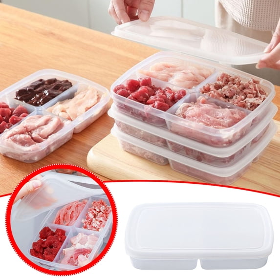 Food Storage Container with Dividers, Leak-Proof Refrigerator Organizer Box for Meat, Vegetables, and Leftovers, 1-Pack, White, 8.3 x 6.1 x 1.4 Inches