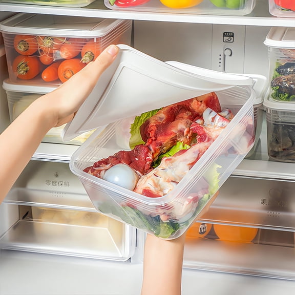 Food Storage Container with Lid, Refrigerator Organizer Bin for Kitchen Pantry, Clear Plastic Food Keeper for Snacks, Fruit, and Dry Goods, Stackable Freezer Safe Storage Box for Home Organization