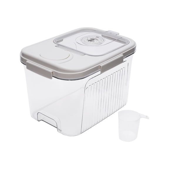 Food Storage Container, Rice Bucket Grain Jar with Timer, 20lb Capacity Storage Tools with Lid & Time Scale, Airtight BPA-Free for Cat/Dog Food, Cereal, Dry Food (White 10kg)