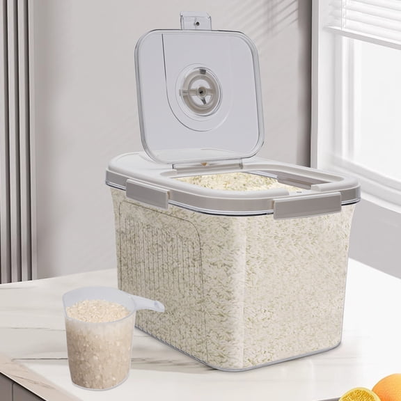 Food Storage Container, Rice Bucket Grain Jar with Timer, 20lb Capacity Storage Tools with Lid & Time Scale, Airtight Jar for Cat/Dog Food, Cereal, Dry Food (White 10kg)