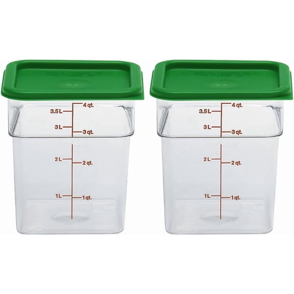 Food Storage Container with Lid (2 Pack) - Classic Series Square with Green Lid - 4 QT (Quart) - Commercial Grade for Food Prep (Clear)
