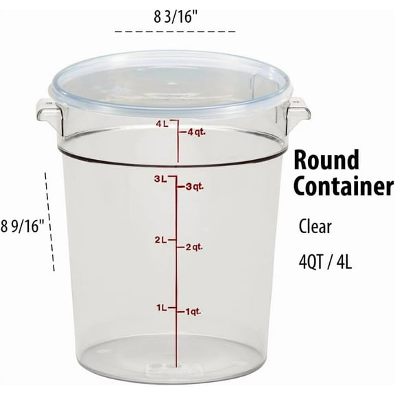 Food Storage Container with Lid (2 Pack) - Round Series - 4 QT (Quart) - Commercial Grade for Food Prep (Clear)
