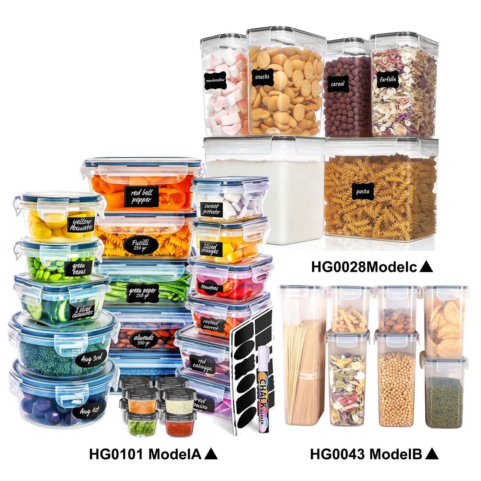 Food Storage Container with Lids Plastic Leak-Proof BPA-Free 50pc Labels &  Pen