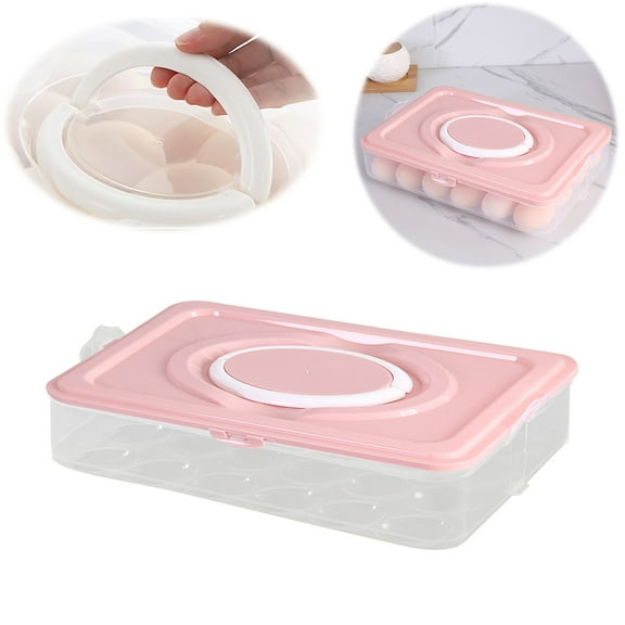 Egg Holder for 24 Eggs,1-Layer Plastic Egg Container,Deviled Egg Tray with Handle Lid,Devil Egg Holder for Refrigerator,Kitchen,Easter Party,Keep Fresh