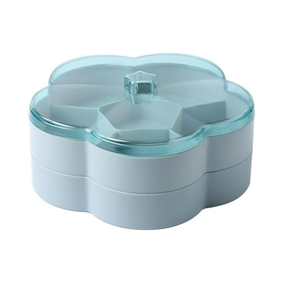 Food Storage Containers,1/2 Tier Flower Shape Candy And Nut Serving Container Tray With Lid 6 Compartment Round Plastic Food Storage Lunch Organizer Divided Christmas Snack Plate