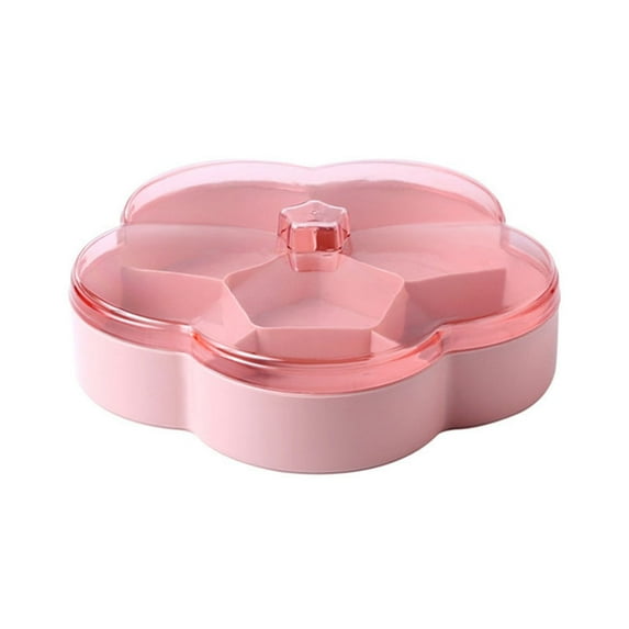 Food Storage Containers,1/2 Tier Flower Shape Candy And Nut Serving Container Tray With Lid 6 Compartment Round Plastic Food Storage Lunch Organizer Divided Christmas Snack Plate