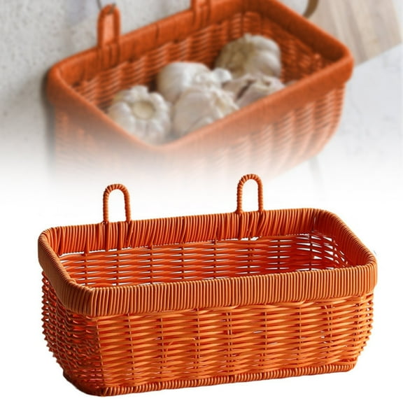 Food Storage Containers,11 inches Wall Hanging Basket, Hand Woven Hanging Fruit Storage Basket, Boho Style Open Storage Bin, Hanging Storage Basket for Organizing Home Kitchen Garden Plants Decor,