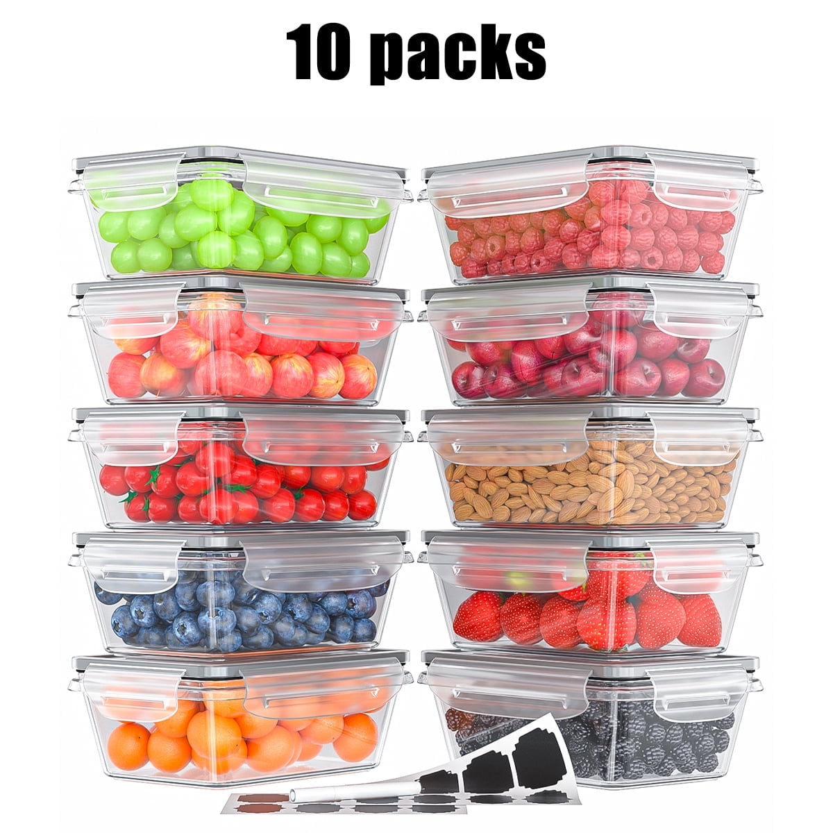Food Storage Containers 20PCS (10 Containers + 10 Lids), Airtight Plastic Food Containers with Lids, Pantry & Kitchen Containers, Leak-Proof, BPA Free, Microwave & Freezer Safe