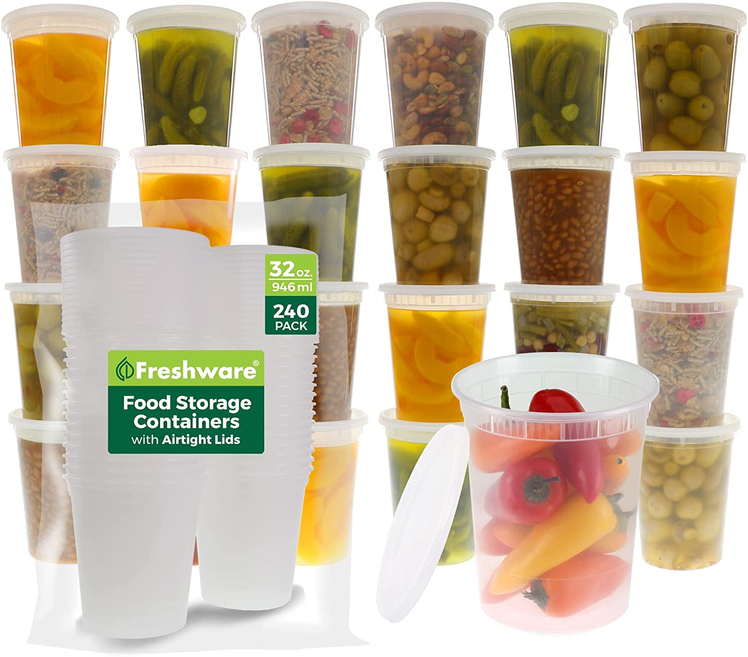 Food Storage Containers [240 Set] 32 oz Plastic Deli Containers with ...