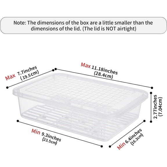 Food Storage Containers 3 Pack, Plastic Freezer Storage Containers with Removable Drain Plate and Lid, Stackable Portable Storage Trays for Fruits Vegetables Meat