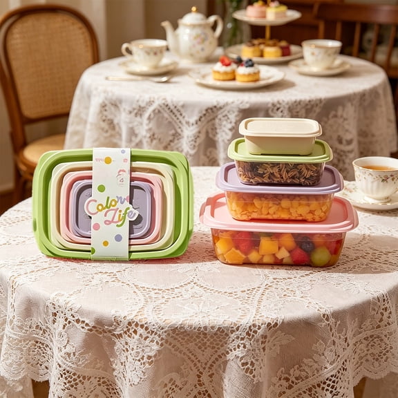 Food Storage Containers, 4 Piece Square Plastic Bento Box Set With Lids, Pink Green