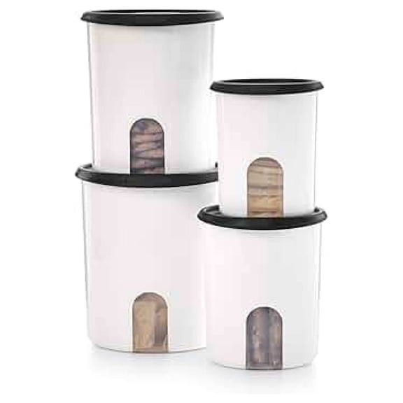 Food Storage Containers 8-Piece Set - Airtight Canisters for Kitchen - Black Dry Food Containers with Lids - BPA Free Plastic - Dishwasher Safe - Pantry Organization