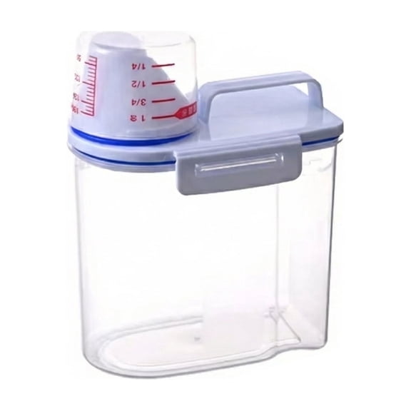 Food Storage Containers, Airtight Cereal Dispenser with Measuring Cup, BPA-Free Plastic Grain Keeper for Rice, Beans, Flour, Kitchen Pantry Organization - 1.5L Blue and White