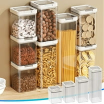 Food Storage Containers Airtight Kitchen Jars, Set of 4 Plastic Canisters with Lids in 800ml, 1200ml, 1600ml, 2000ml Sizes, Leakproof & Stackable for Pantry Organization, Ideal for Flour,