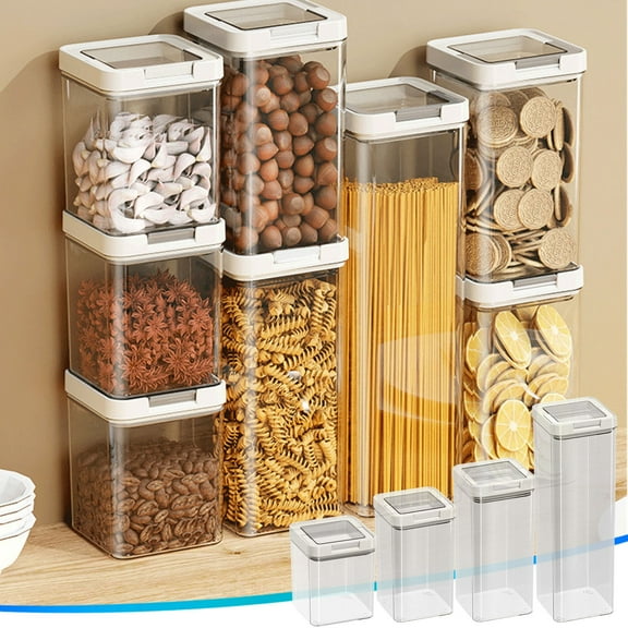 Food Storage Containers Airtight Kitchen Jars, Set of 4 Plastic Canisters with Lids in 800ml, 1200ml, 1600ml, 2000ml Sizes, Leakproof & Stackable for Pantry Organization, Ideal for Flour,