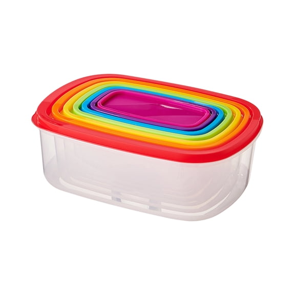 Food Storage Containers, Airtight Leak Proof Rainbow Lids 7 Piece Set, BPA Free Plastic Nesting Containers with Mixed Shapes for Home Kitchen Food Leftover Storage Organization