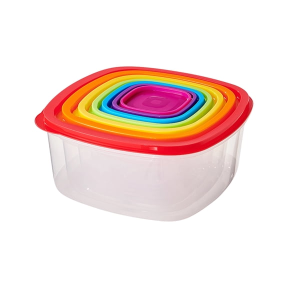 Food Storage Containers, Airtight Leakproof Rainbow Lids, 7 Piece Nesting Set with Round Square Shapes, For Home Kitchen Food Fresh Keeping Leftover Meal Prep
