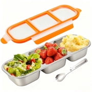Food Storage Containers with Airtight Lid, Stainless Steel Snack Containers, Leak Proof Metal Lunchbox with Compartment and Spoon, Lunch Box Bento Box for Home ,Office, Travel, Meal Prep