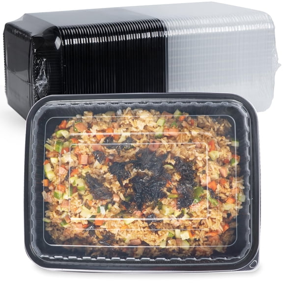 Food Storage Containers Black 48oz 1 Section Meal Prep & Leftover Storage