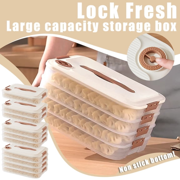 Food Storage Containers,Dumpling Storage Container with Lid, Food Grade Freezer Box for Wontons and Potstickers(Beige A)
