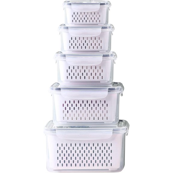 Food Storage Containers For Fridge With Removable Colander, Fruit Vegetable Storage Containers Keep Fruits, Vegetables, Berry, Meat Fresh Longer