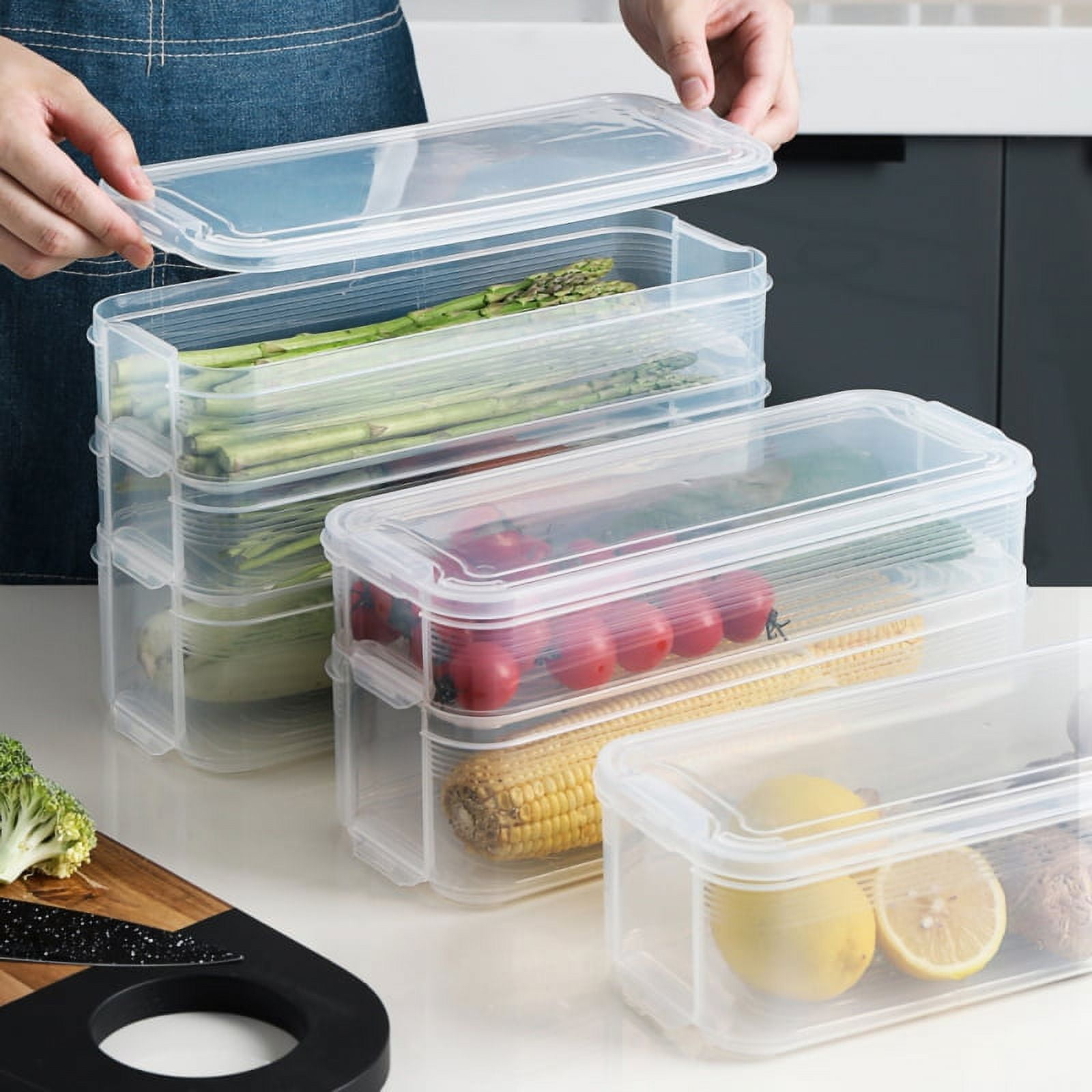 Shulemin Plastic Refrigerator Food Preservation Storage Drain Box Container with Lid-L, Size: 13.9, Clear