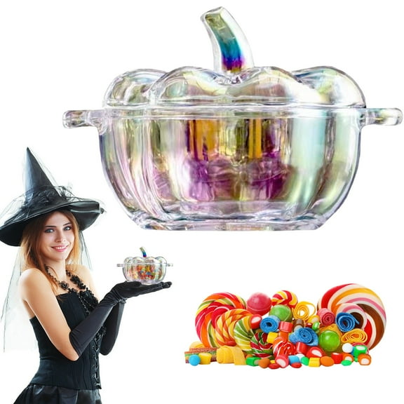 Food Storage Containers,Glass Pumpkin Candy Jar Halloween Candy Bowl Pumpkin Jars With Lids Pumpkin Jar With Cover Transparent Glass Candy Dish With Lid For Halloween Home Wedding Decor