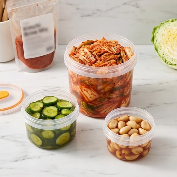 Food Storage Containers with Handle and Airtight Lid Sealed Pickle Jars Summer Clear Ice Cream Bucket Transparent Food Organizer for Fridge Kitchen and Pantry Frige